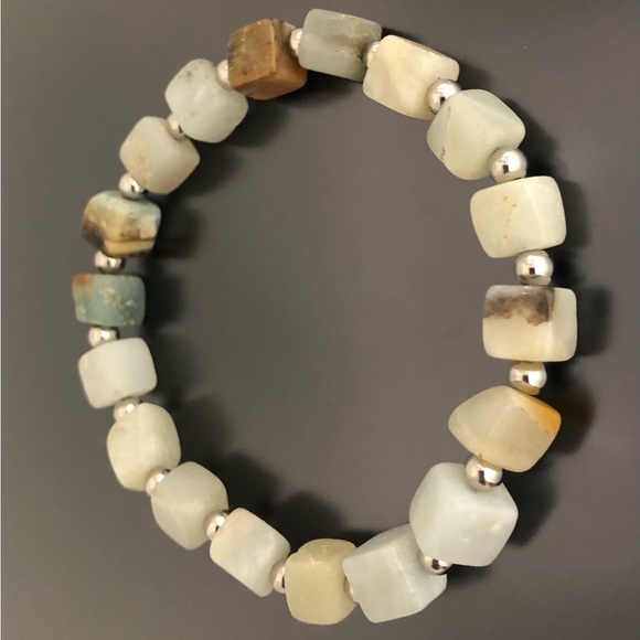 Amazonite Bracelet Cube Beads Stretchable Bracelet - Picture 3 of 4
